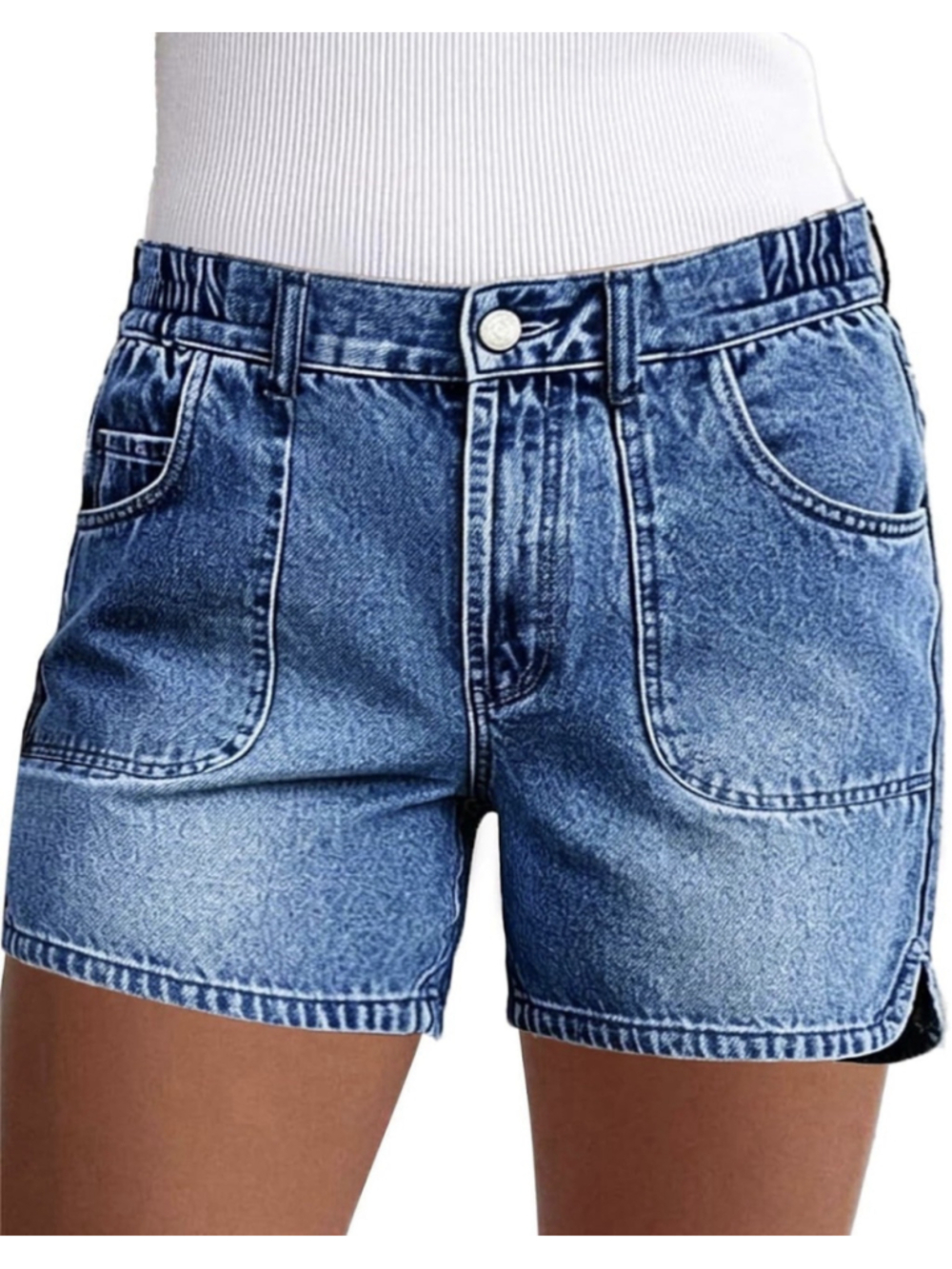 Flamingals Womens Mid Waist Jean Shorts Split Hem 2XL